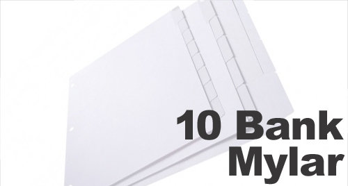 Clear Mylar (Printable) Copier Tabs: 10 Bank - 1/10 Cut