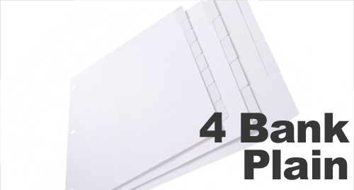 Plain White Copier Tabs: 4 Bank - 1/4 Cut