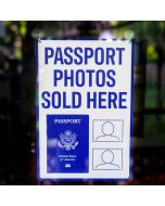 Passport Photos Sold Here Sign - Includes 2 Suction Cup Mounts 